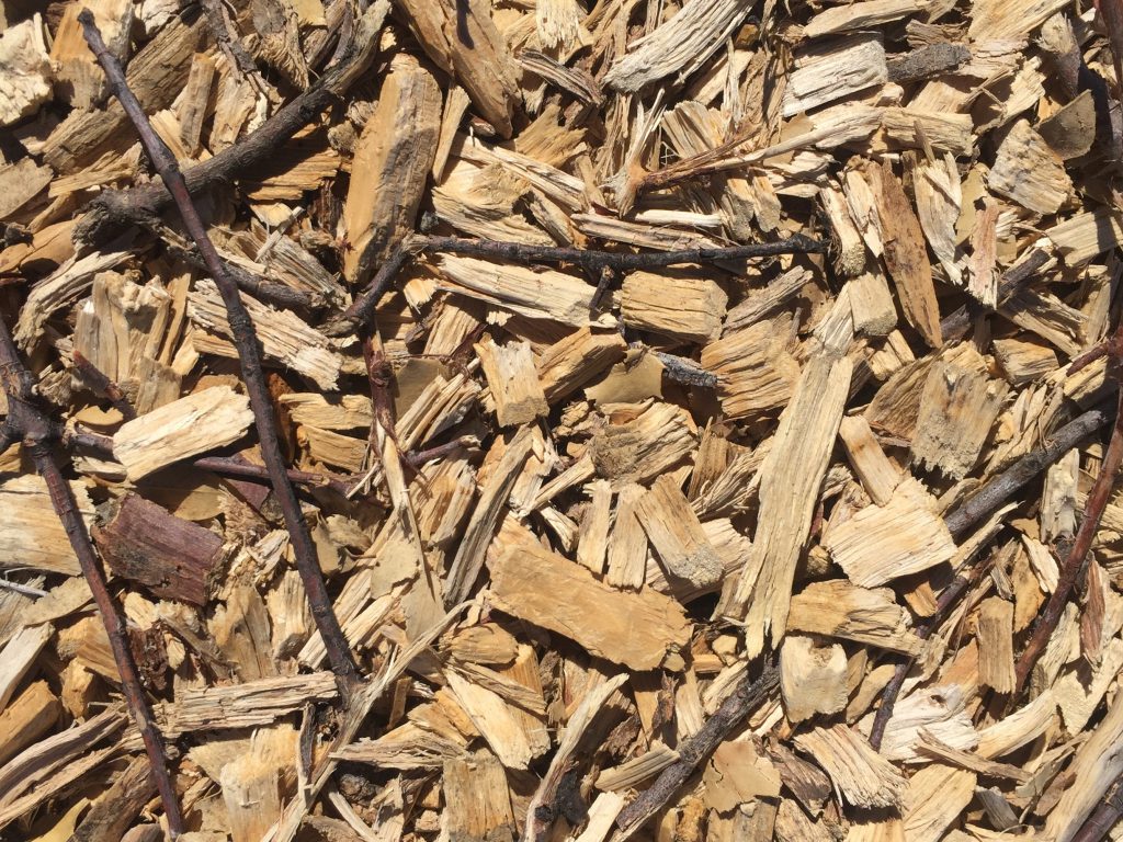 Light colored wood chips and brown sticks