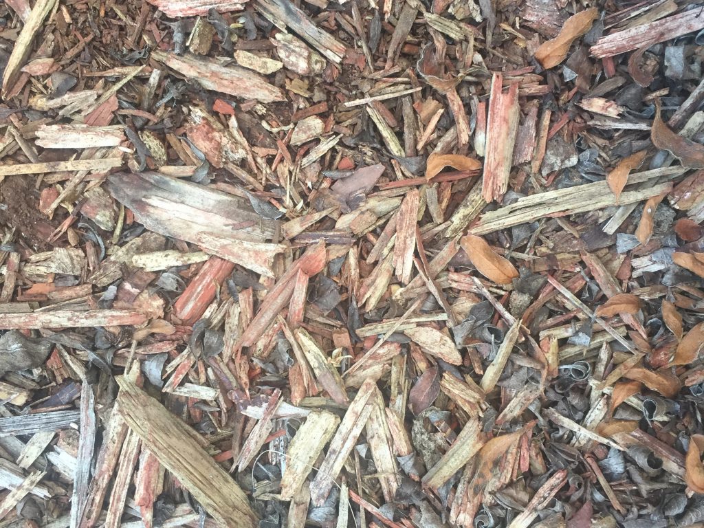 Mulch bed with chunks of wood featuring different shapes and sizes