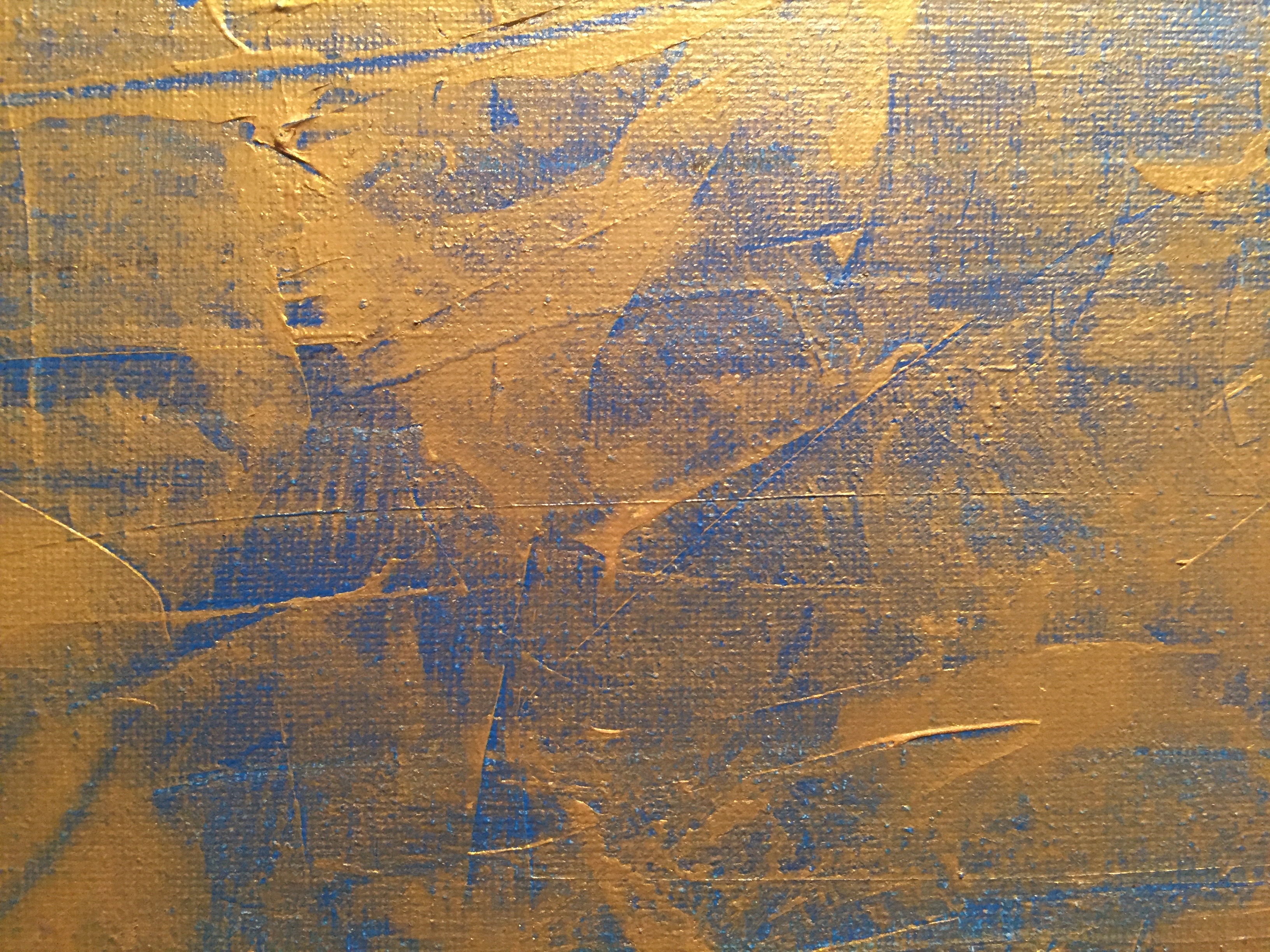 Gold paint over bright blue canvas texture | Free Textures