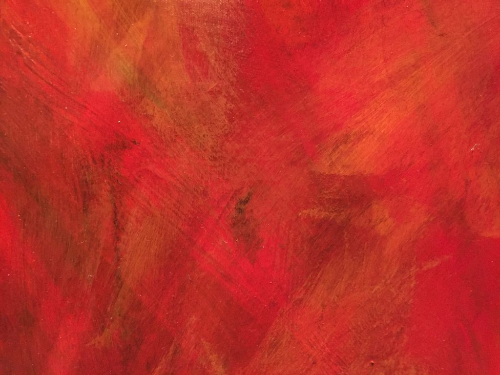 Bright red painting with dry brush strokes