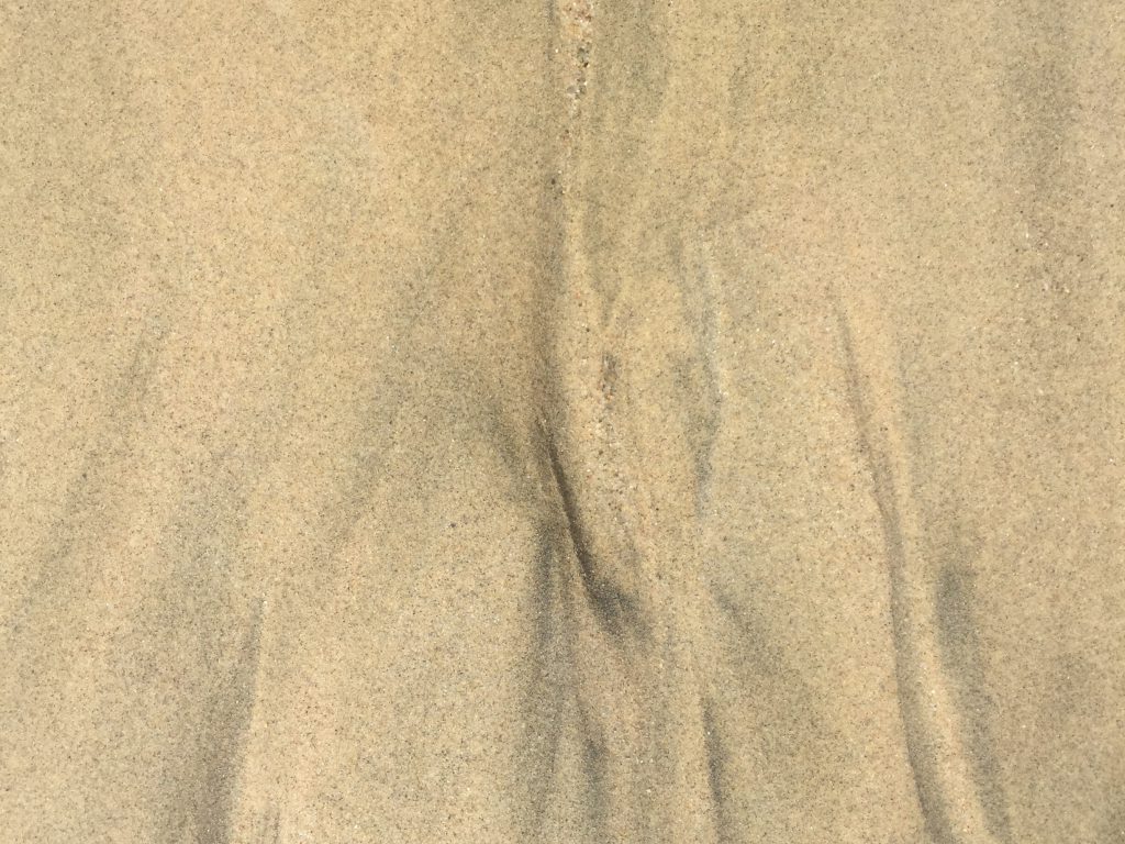 Tan beach with sepia like strokes created by tide