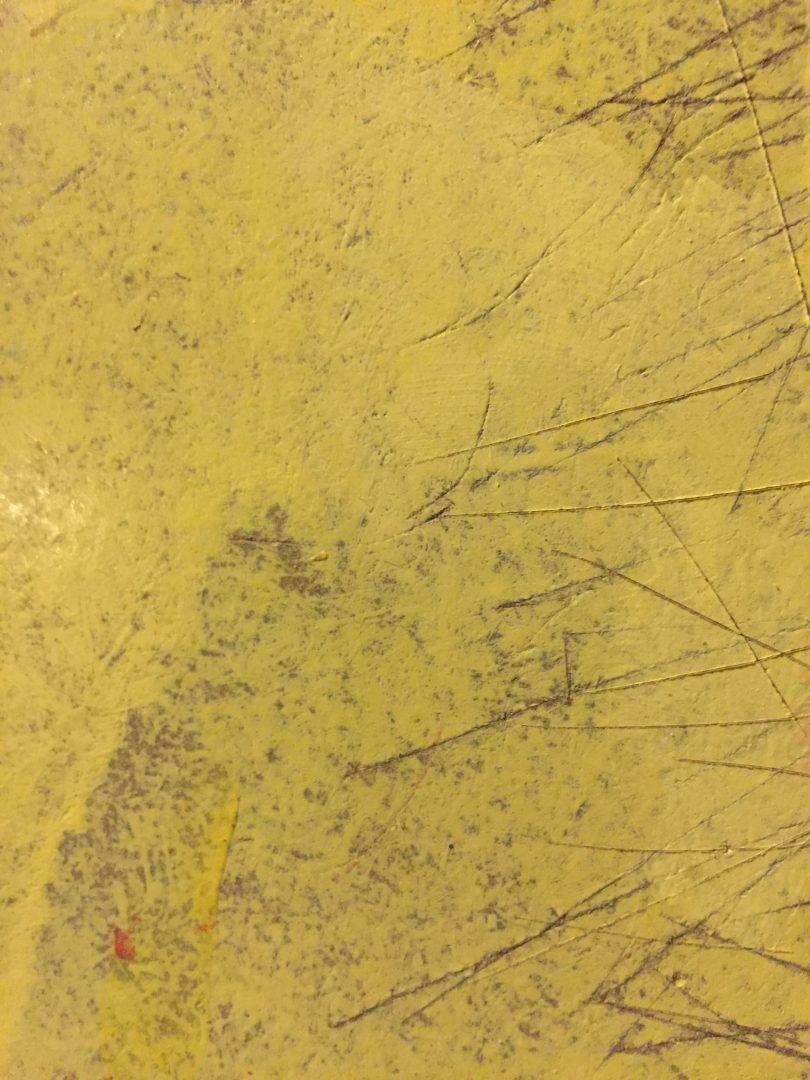 Artboard covered in blotchy yellow paint and knife scores Free Textures