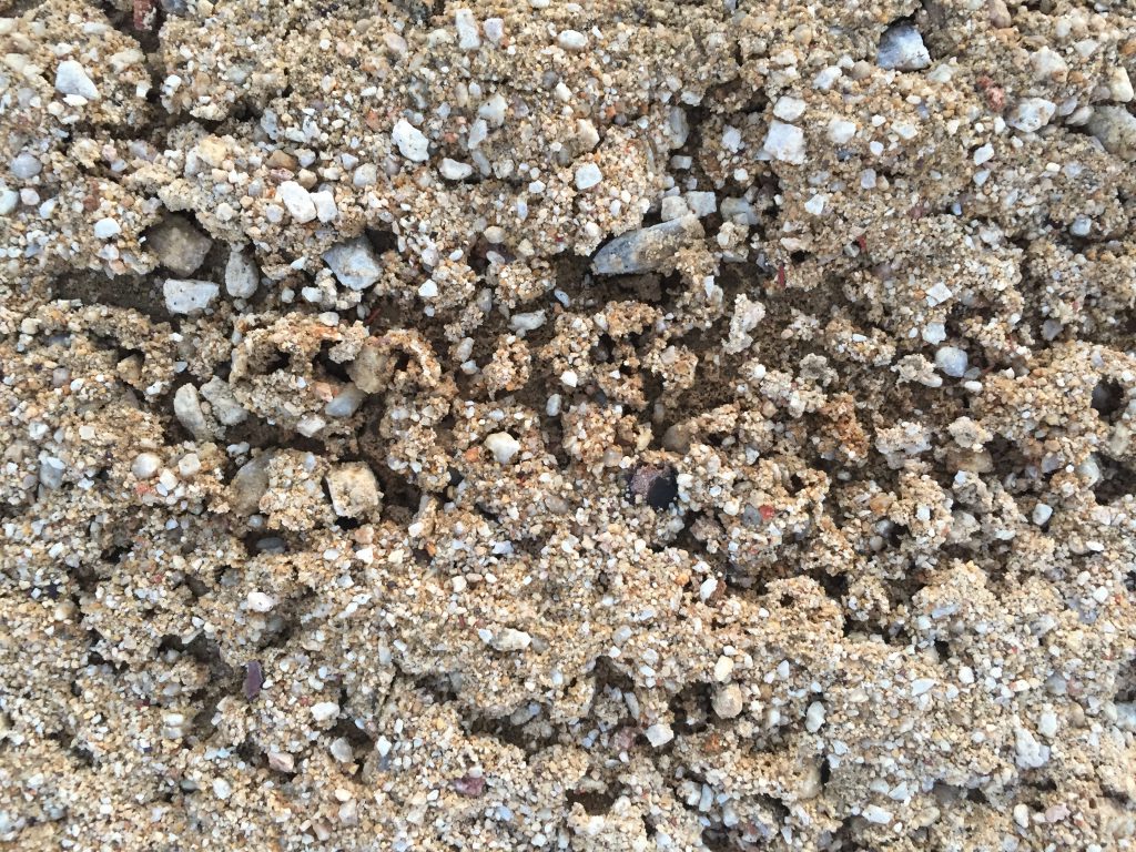 Clumps of sandy dirt with gravel mixed in