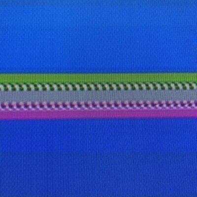 Bright blue digital screen with pink and green bar