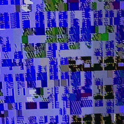 Retro video game glitching with blue color