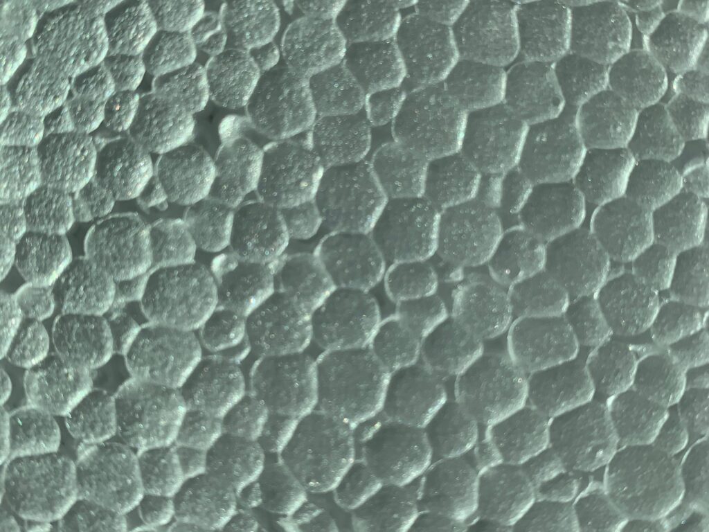 Light teal cellular pattern on foam